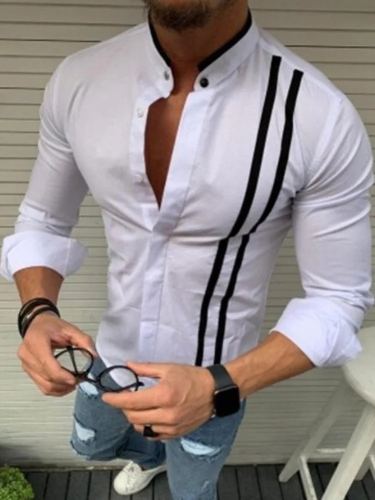 Chemise décontractée à manches longues pour hommes, haut de gamme, design à col boutonné à la mode