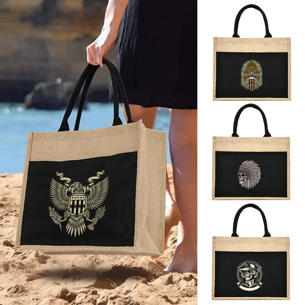 

Cotton and Linen Shopping Bag Skull Printing Series Daily Sundries Storage Bags Black Fashion Cotton Cloth Purse Eco Pack