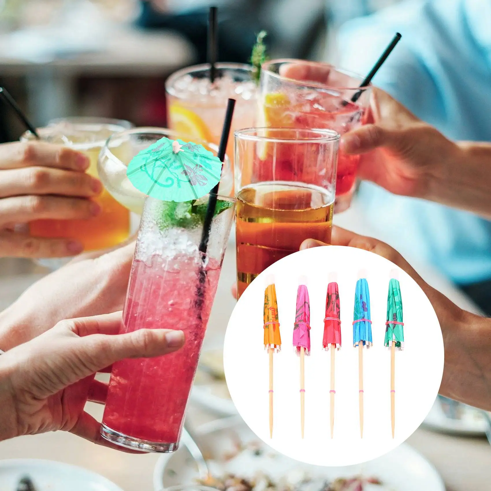 Prod 100 Cocktailparaplu's van gemengd papier Parasols voor accessoires voor tropische dranken op feestjes