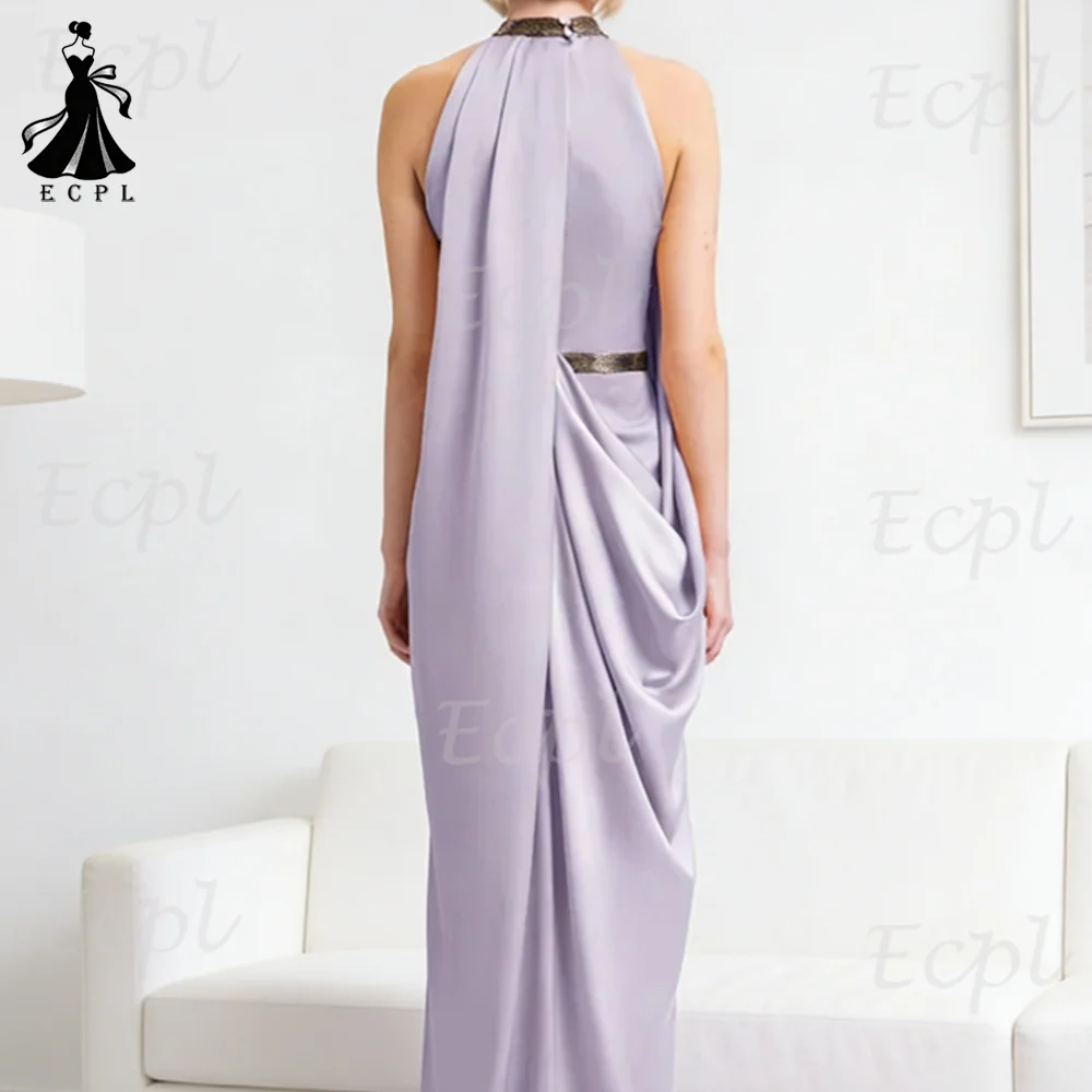 2026 nuevo vestido de noche de satén lavanda cuello Halter cuello con cuentas espalda descubierta fruncido vestidos de fiesta de graduación lado dividido para mujer personalizado2026 Nuevo vestido de noche de satén de