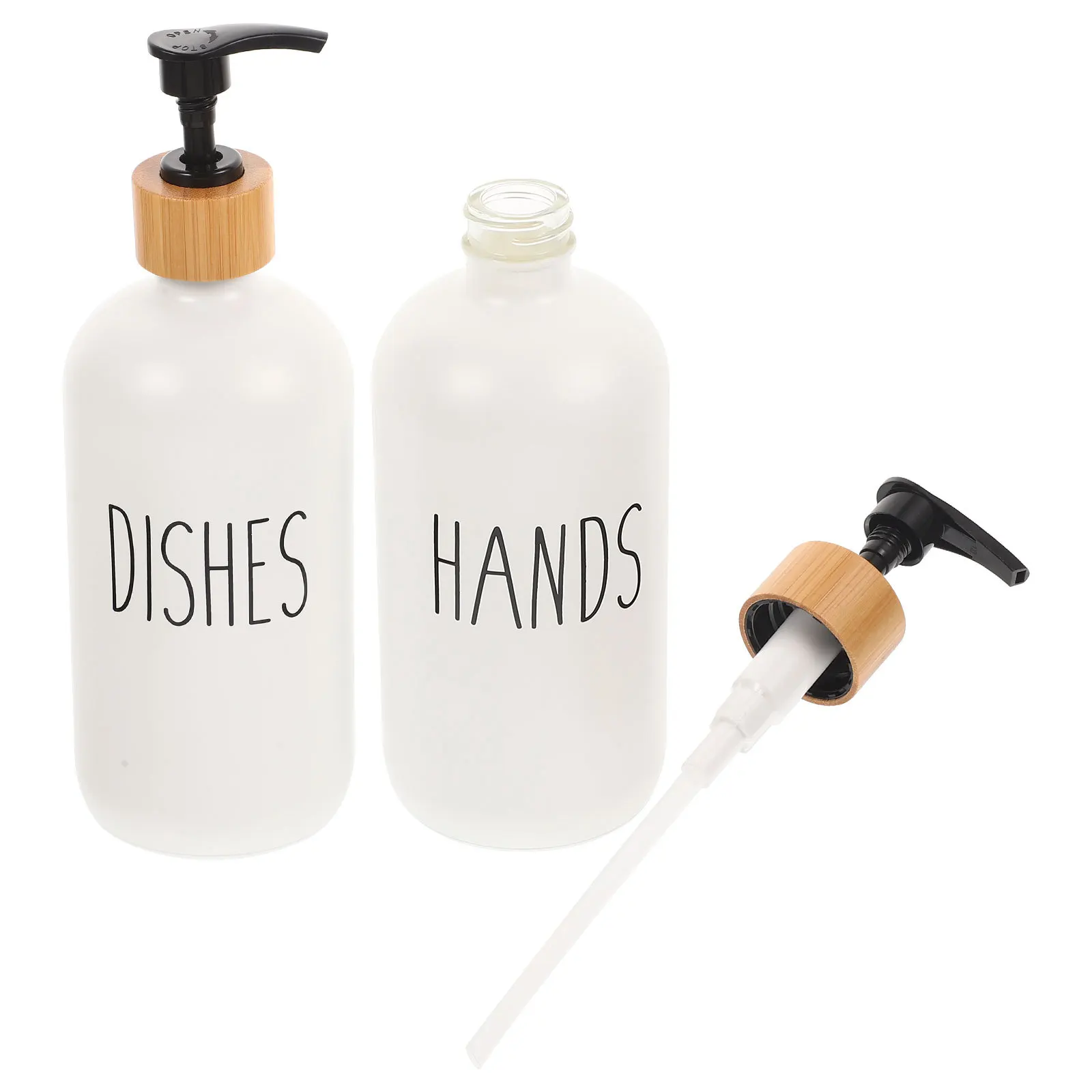 

2Pcs High Quality Glass Soap Dispenser Lotion Shampoo Bottle Smooth Surface Portable Stable Bottom Bathroom Kitchen Decor