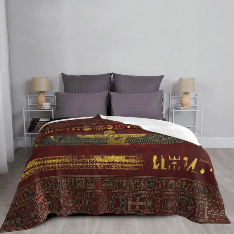 Egyptian God Ornament Blankets Ancient Egypt Flannel Awesome Warm Throw Blanket for Chair Covering Sofa Autumn/Winter