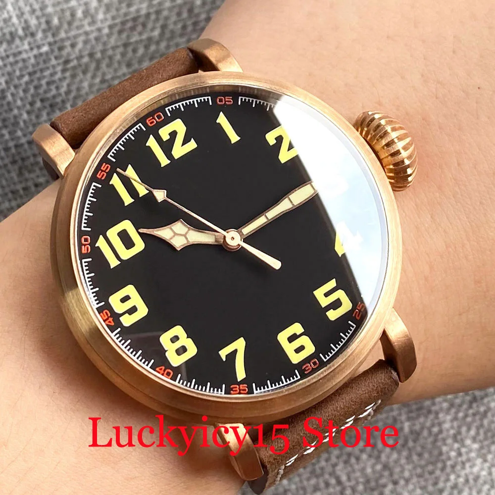 CUSN8 Solid Bronze Case 20ATM Waterproof 46.5MM NH35A PT5000 Movement Watch SelfWinding ForMen Leather Strap Black Dial Luminous