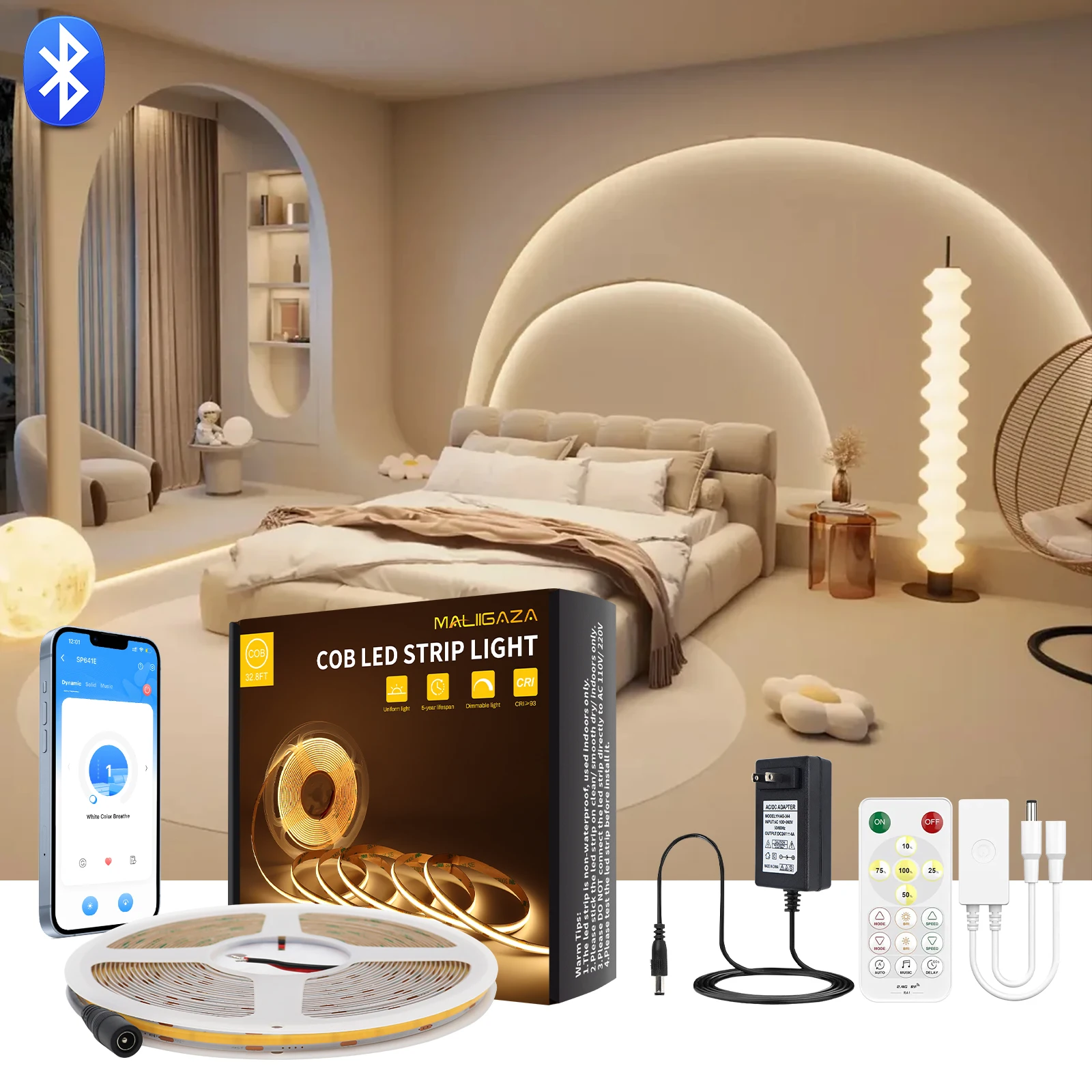 Pasek COB LED z kontroler Bluetooth zdalnym kontrola aplikacji RF czerwony niebieski różowy ciepły biały 5m 10m taśma LED do dekoracja sypialni w