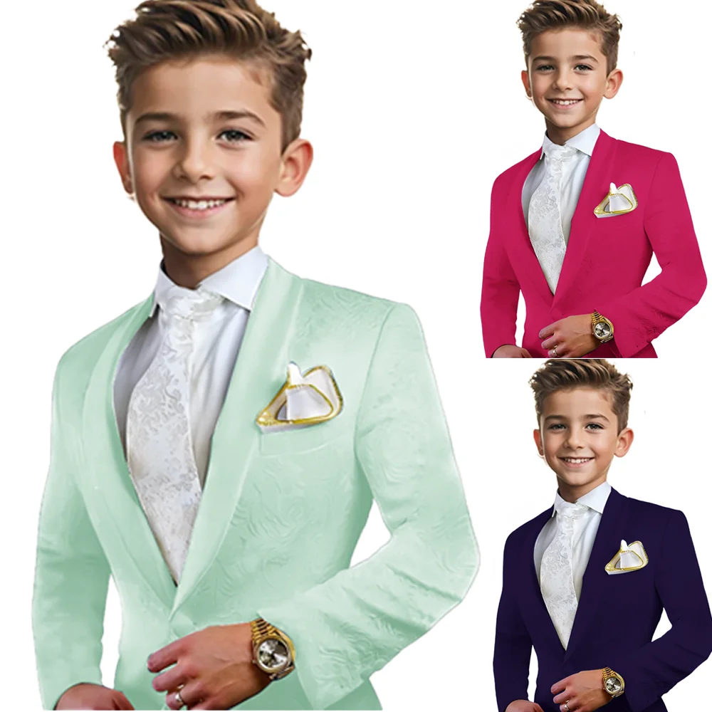 Suit Boys Wedding Tuxedo Print Jacket Vest Pants 3 Piece Set Formal Clothes Holiday Party Blazer Kids Custom Outfit