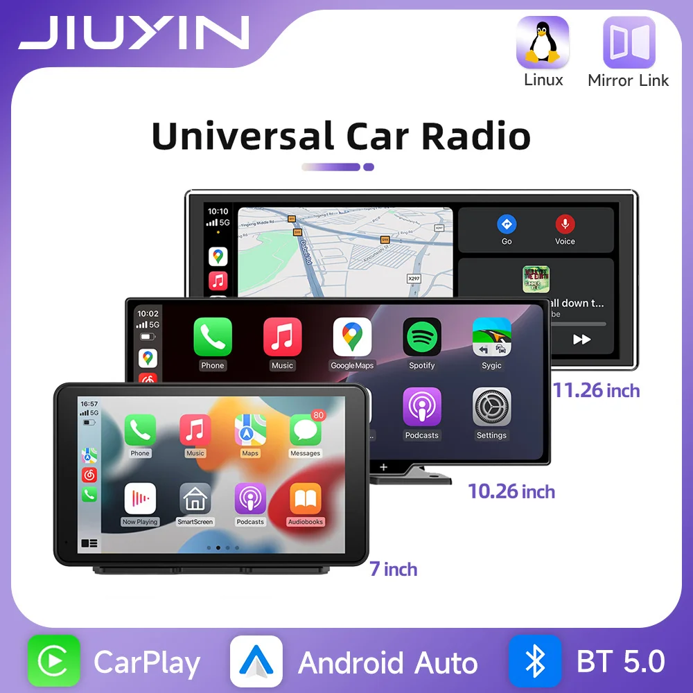 

7/10/11,26-дюймовый беспроводной CarPlay и Android Auto автомобильный радиоприемник мультимедийный видеоплеер портативный сенсорный экран с камерой заднего вида