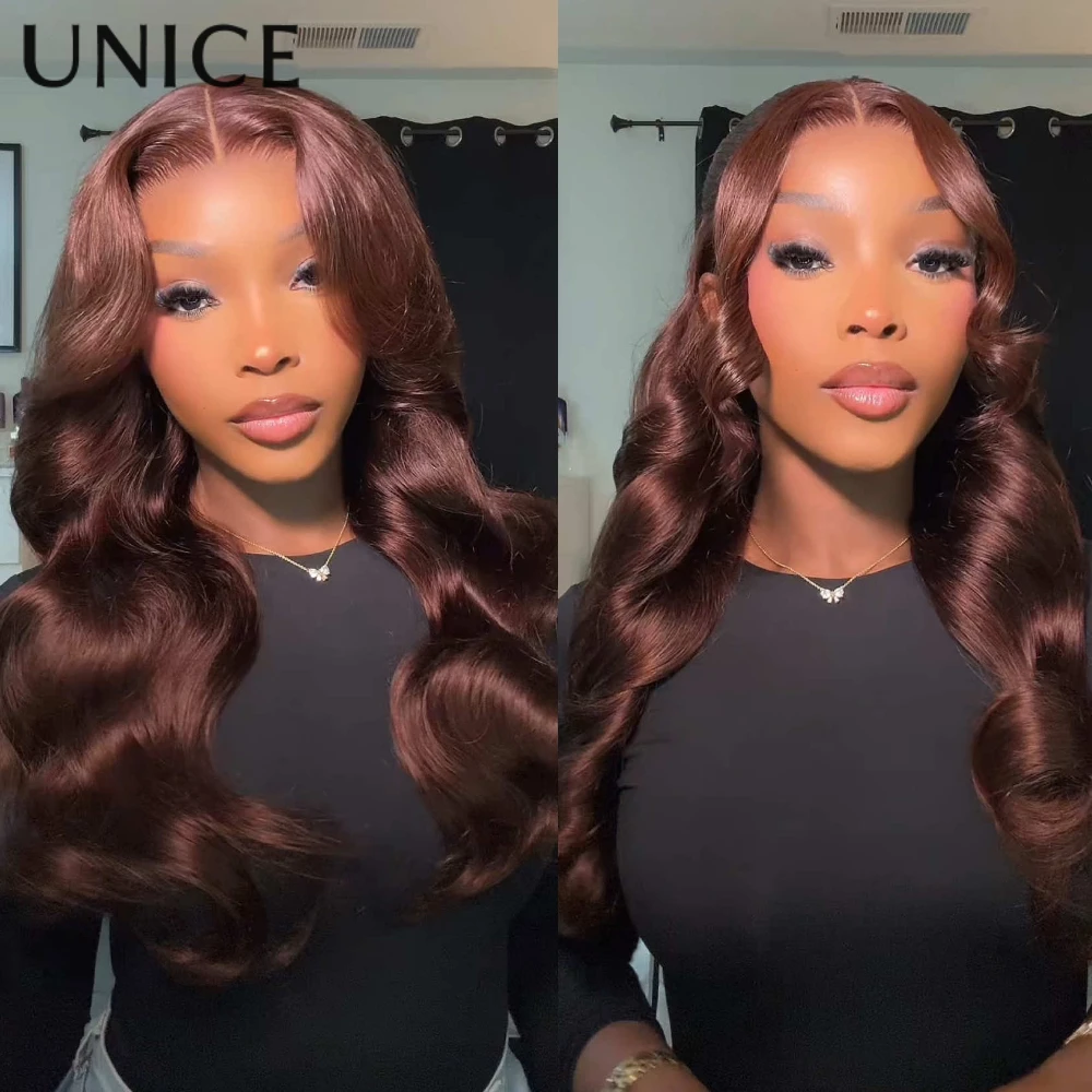 UNICE شعر الشوكولاته البني رقيق فضفاض موجة الستار الانفجارات شعر مستعار 13x4 قبل قطع قبل ابيض غلويليس شعر مستعار شعر الإنسان 150% الكثافة