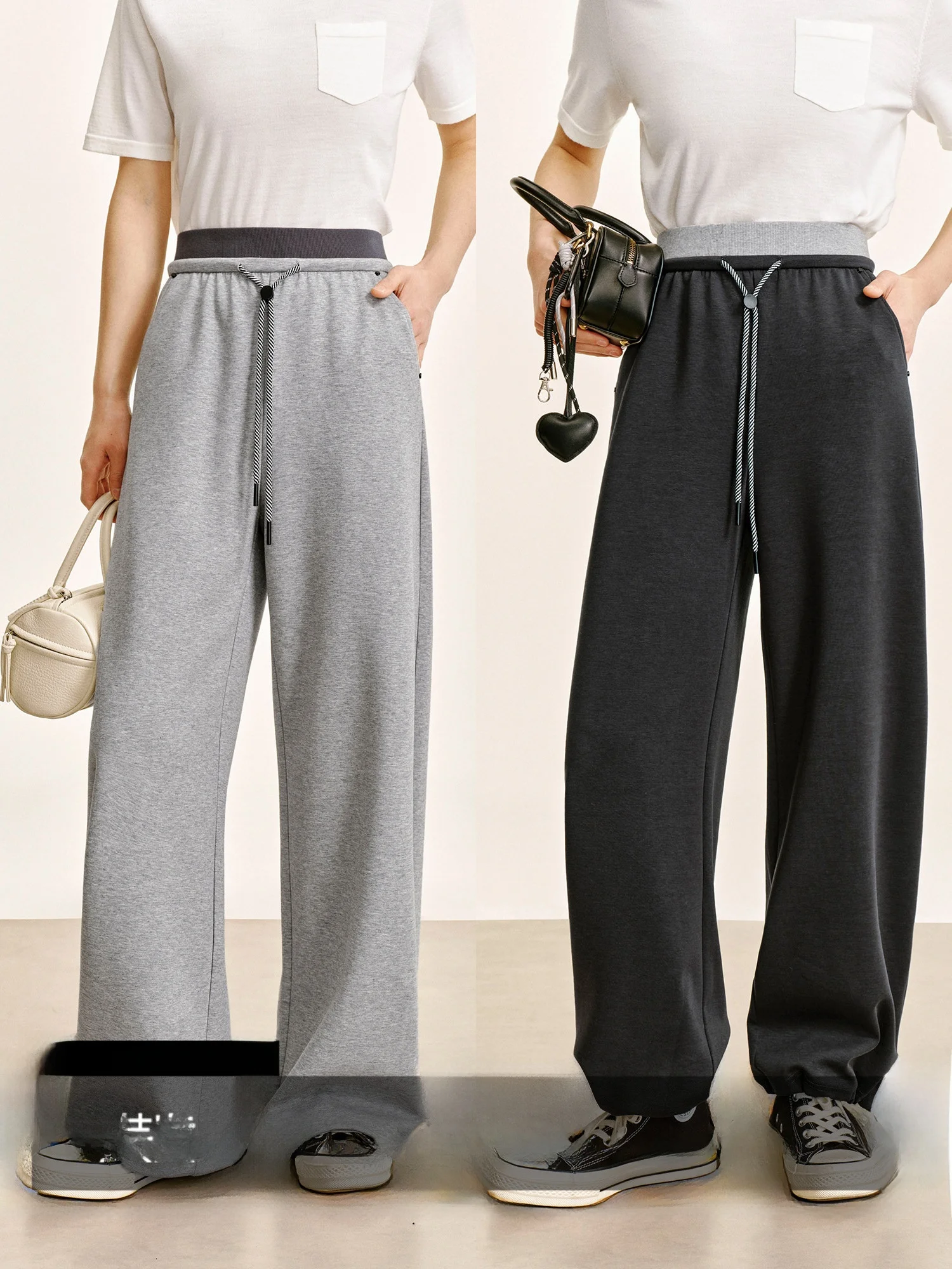 

COKEYA High Waist Wide Leg Loose Straight Casual Pants Women's Spring Drawstring Sweatpants Cloud Sensation Comfortable Cotton