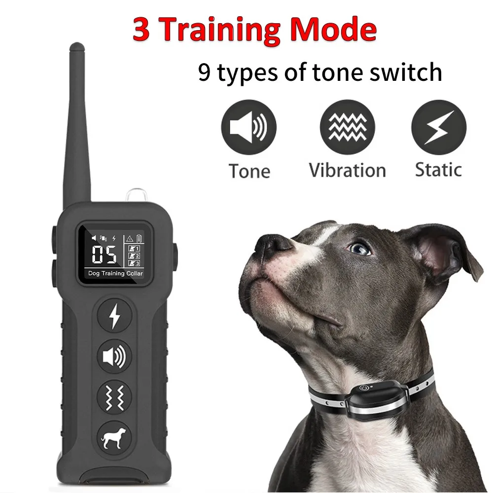 1000m Remote Electric Dog Training Collar IPX7 Waterproof Swimming Rechargeable 9 Tone Optional Vibration Shock Training Collar