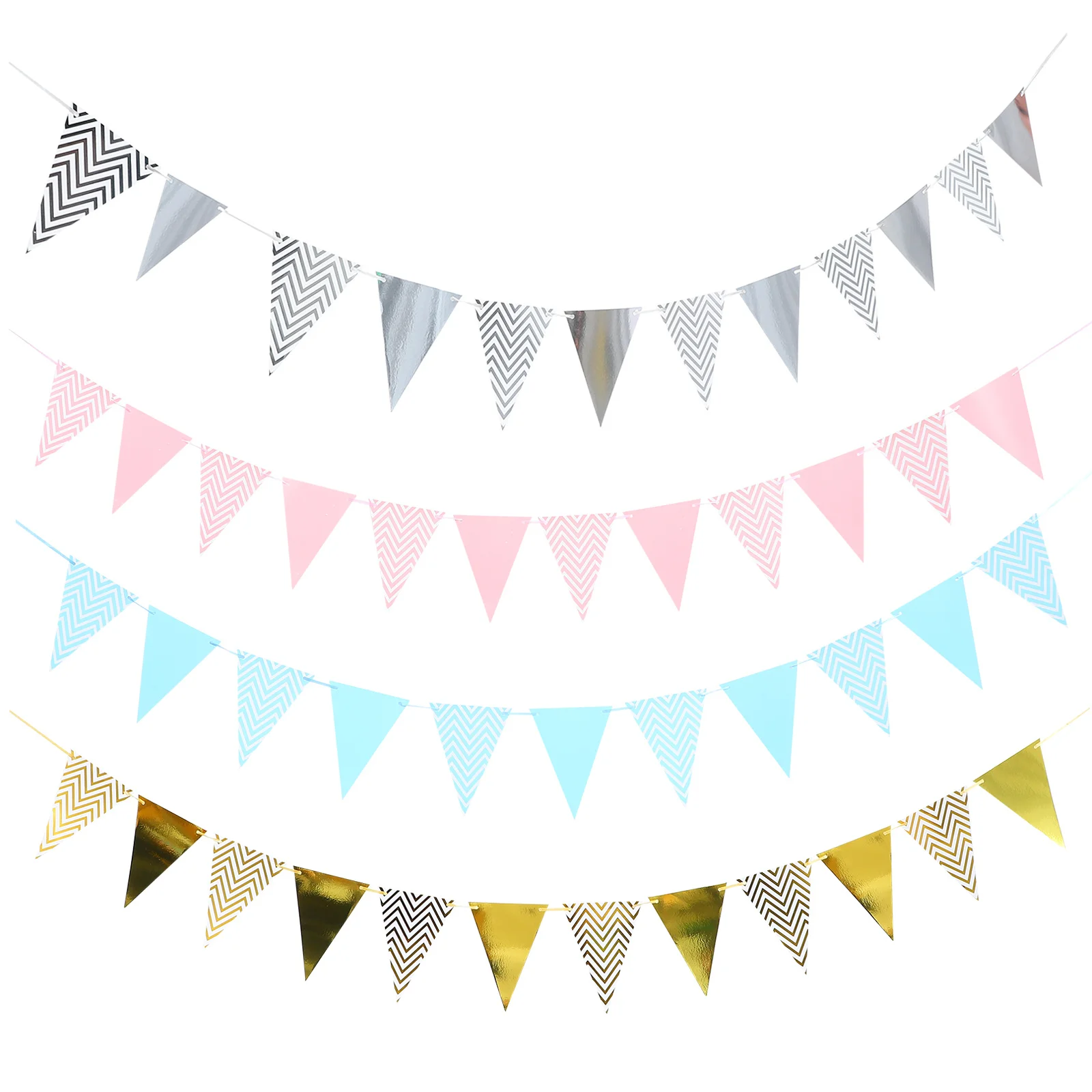 

4Pcs Wave Pattern Pennant Bronzing Triangle Hanging Flag Birthday Party Paper Decoration String Flag Bronzing Pennant