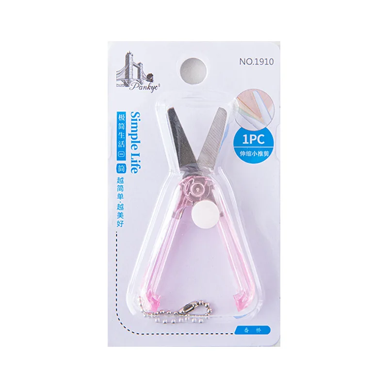 Mini Scissors Small Transparent Candy Color Fold Telescopic Stationery Scissors with Pendant Safety Scrapbook Scissors Student