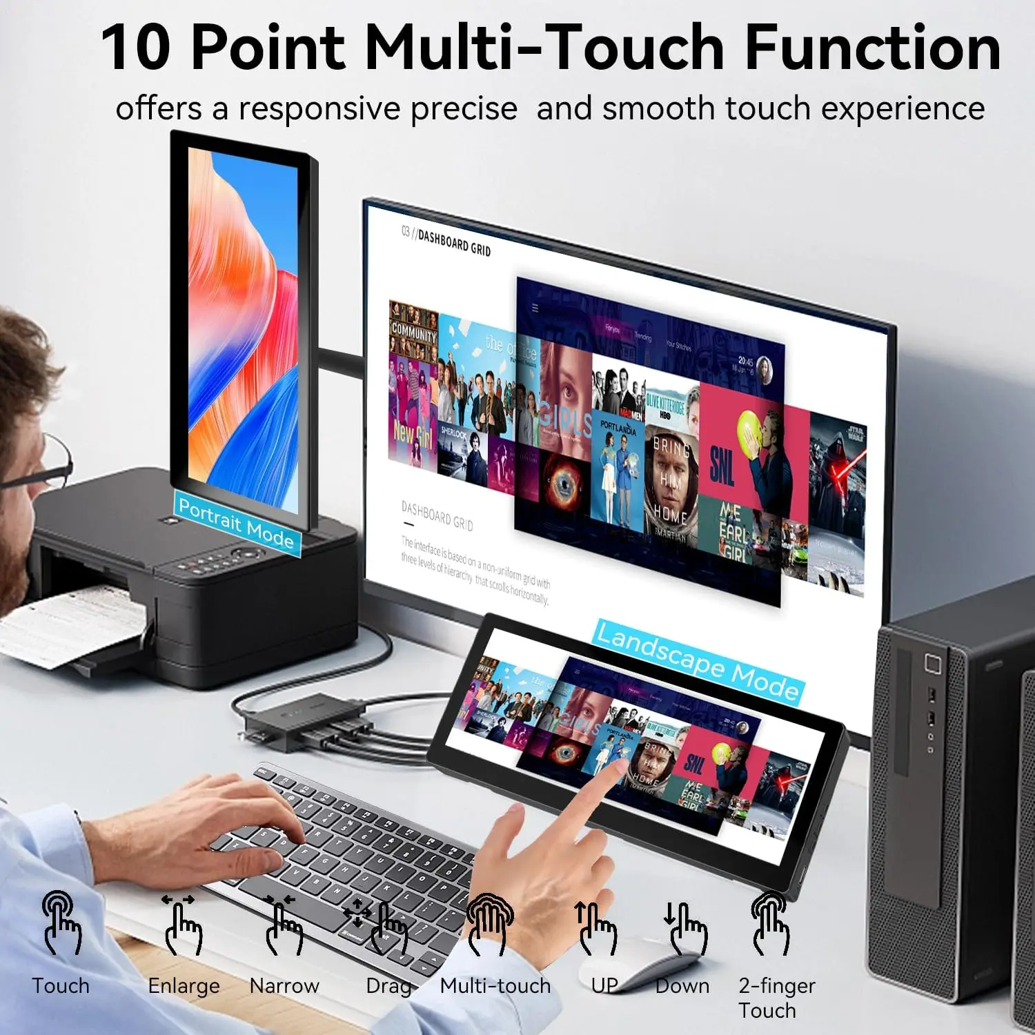 10.3인치 소형 터치스크린 모니터, 1920 x 720 IPS 미니 터치 디스플레이, HDMI USBC, 컴퓨터 AIDA64 GPU CPU RAM 모니터링용