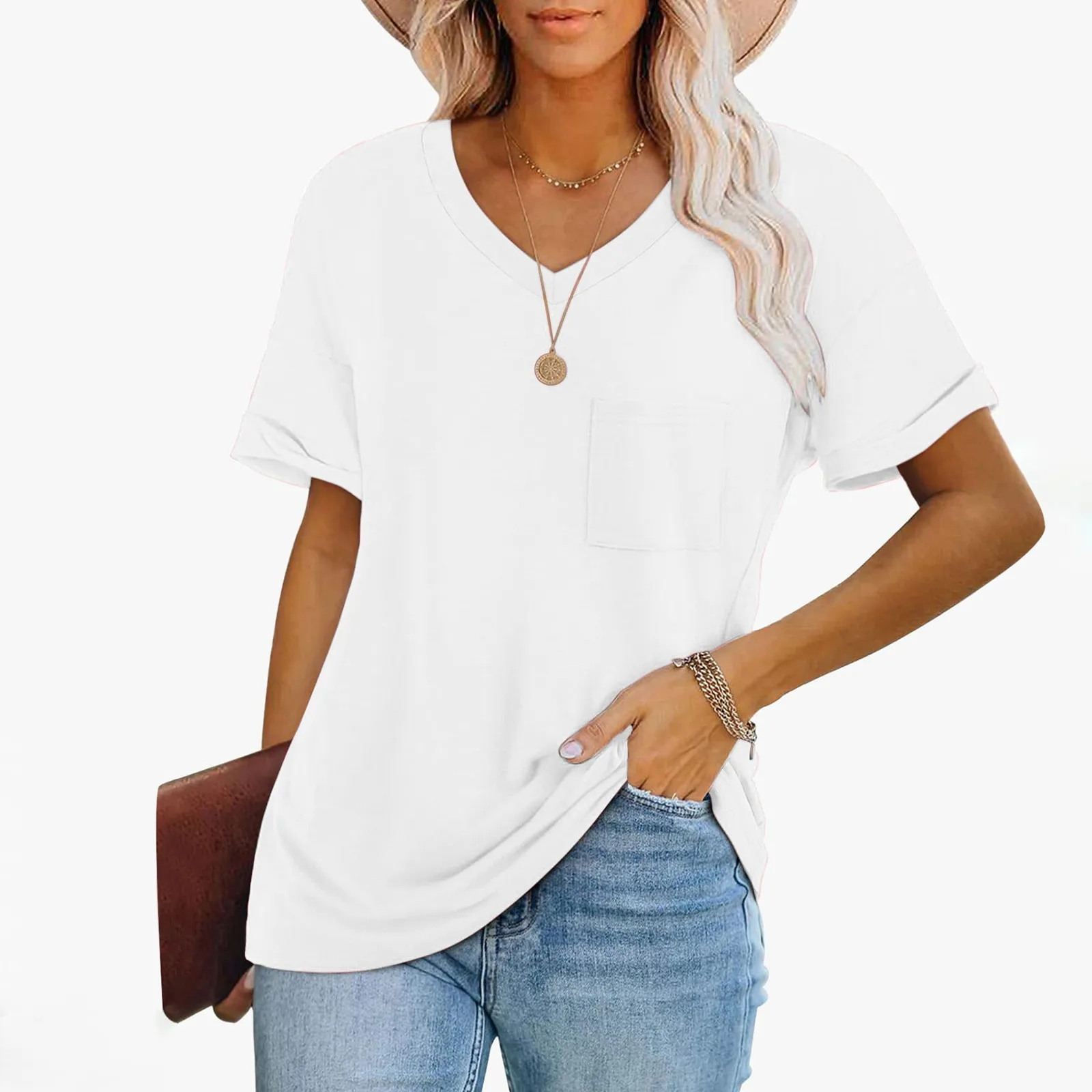

Womens T Shirts Short Sleeve V-Neck Shirts Cute Fit Summer Casual Tee Tops Simple Commuting Style T Shirt For Women Camisetas