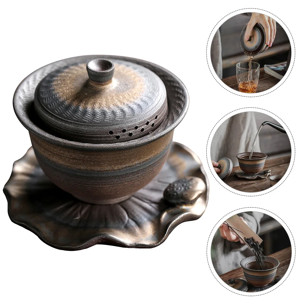 

1Pcs He Xiang Gai Wan 170Ml Ceramic Teapot Smooth Surface Non-Deformable Retro Tea Cup for Home Office Hotel Use Drinkware Decor