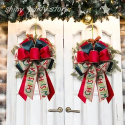 Colorful Letter Printing Multi-Layer Bow Christmas Door Hanging Ornaments Linen Snowflake Bow Gauze Sequins Color Bow Handmade