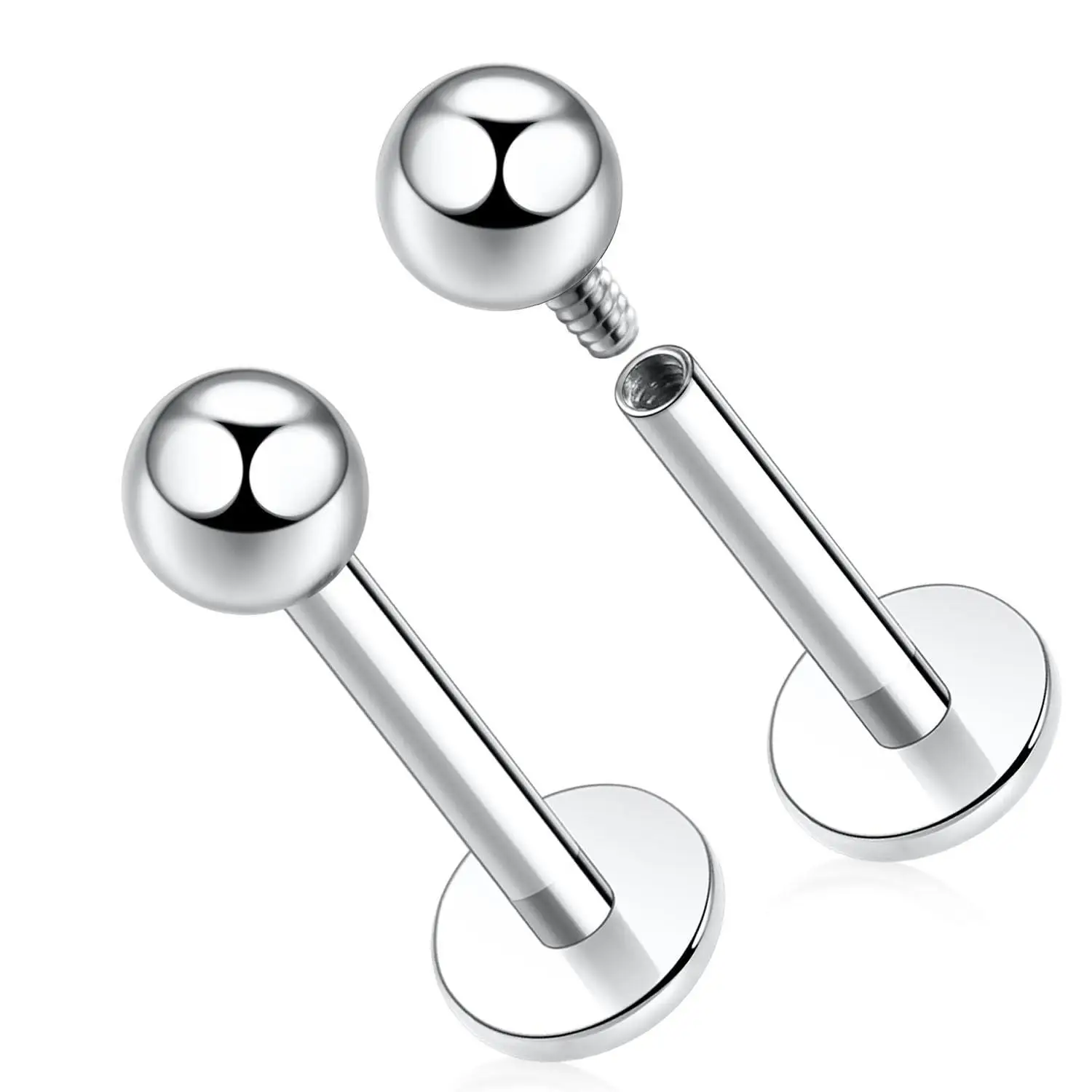 2PCS G23 Titanium 16G 18G Ball Internally Threaded Labret Monroe Lip Studs Helix Cartilage Tragus Earring Piercing