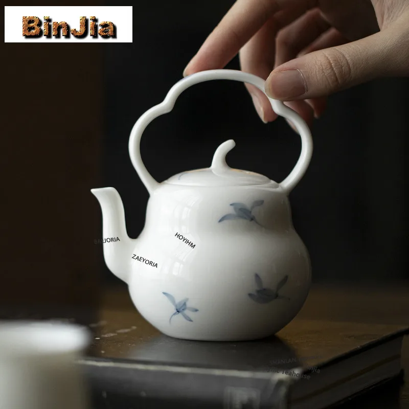 BAEJORIA 150ml Jade Mud Loop-handld Teapot Hand-painted Orchid Teapot With Filter Ancient Pot Tea Soaking Kettle Puer Teaware