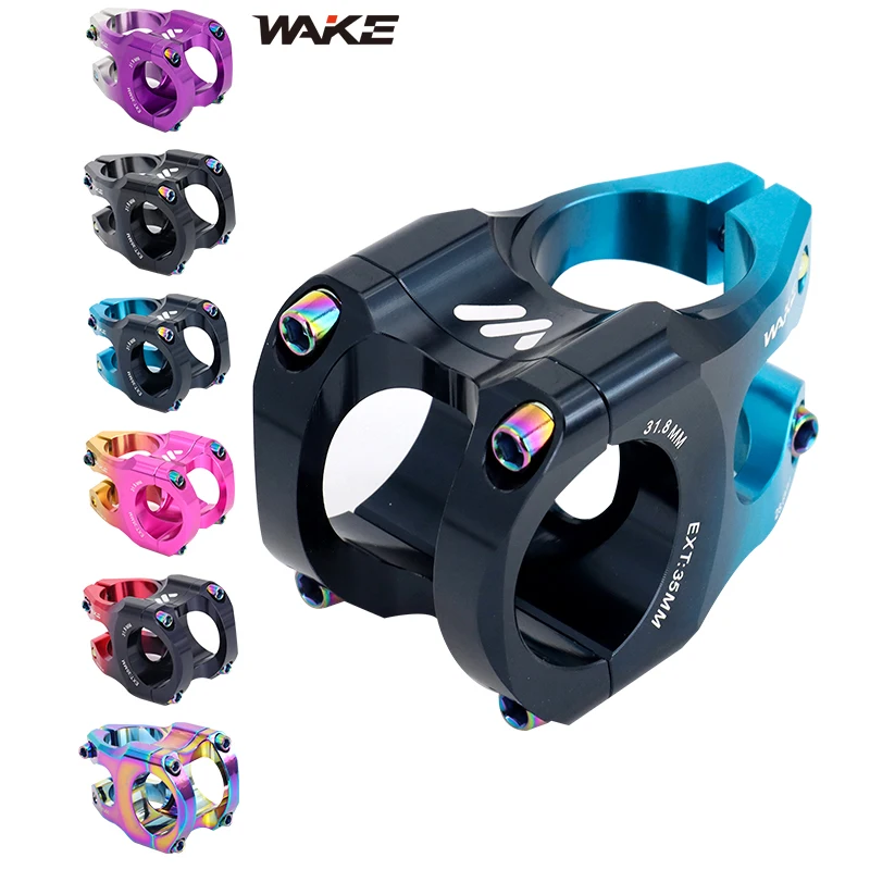Wake Double Stilvolles Fahrradzubehör, Aluminiumlegierung, kurzer Vorbau, bunte Schrauben, 31,8 mm, für MTB, BMX, Fahrrad, Radfahren