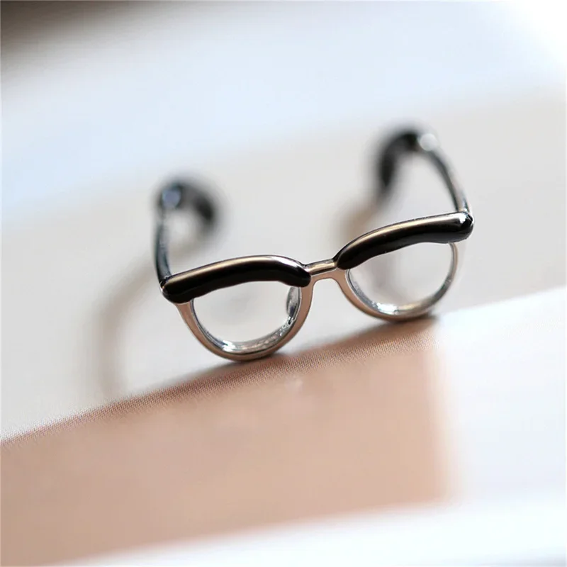Cute Glasses Open Ring Adjustable Enamel Painting Ring Finger Buckle Tail Rings - Image 6