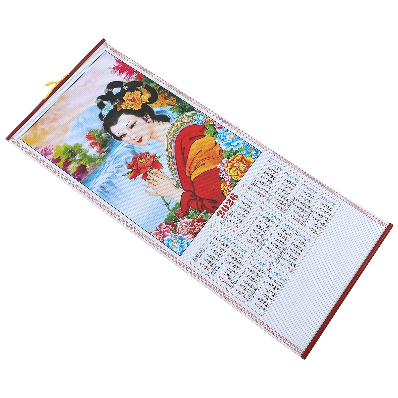

Horse Year 2026 Traditional Faux Rattan Hanging Scroll Calendar Chinese Lunar Year Wall Calendar Living Room Office Decor