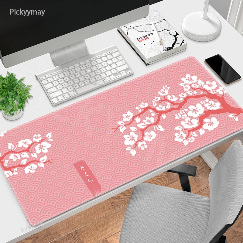 

XXL Gaming Mousepads Pink Mousepad Sakura Large Mouse Mat Cherry Blossom Desk Pads Non-Slip Rubber Mouse Pad Big Keyboard Mats