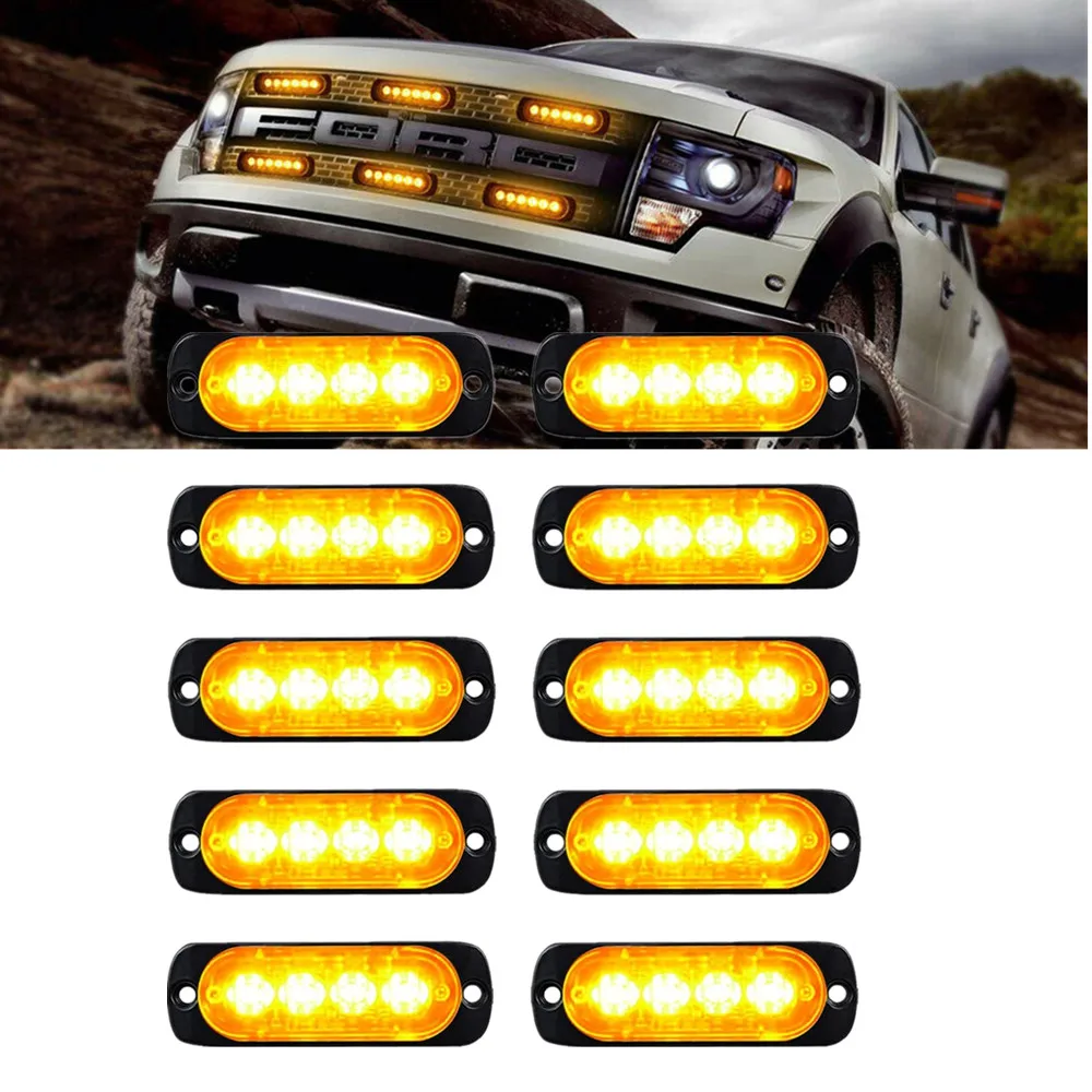 

10PCS Strobe LED Light Car Flashing Warning Grille Beacon Lamp 4LED Trailer Truck Lighting Police Lights Motorcycle Signal Lamp