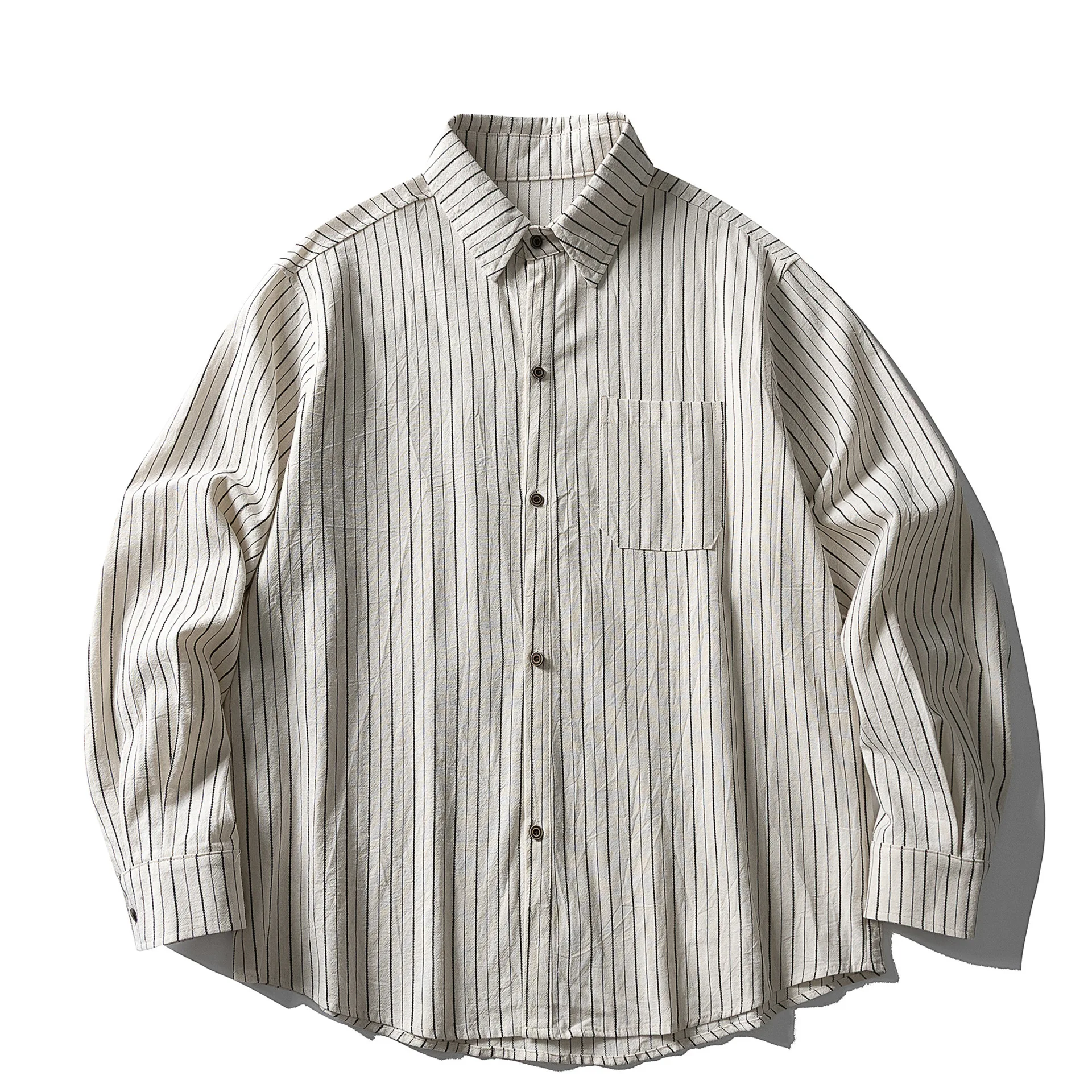 2026 Autumn New Japanese Retro Striped Long-Sleeve Shirt Unisex Loose Preppy 100% Cotton Washed Workwear Casual Shirt