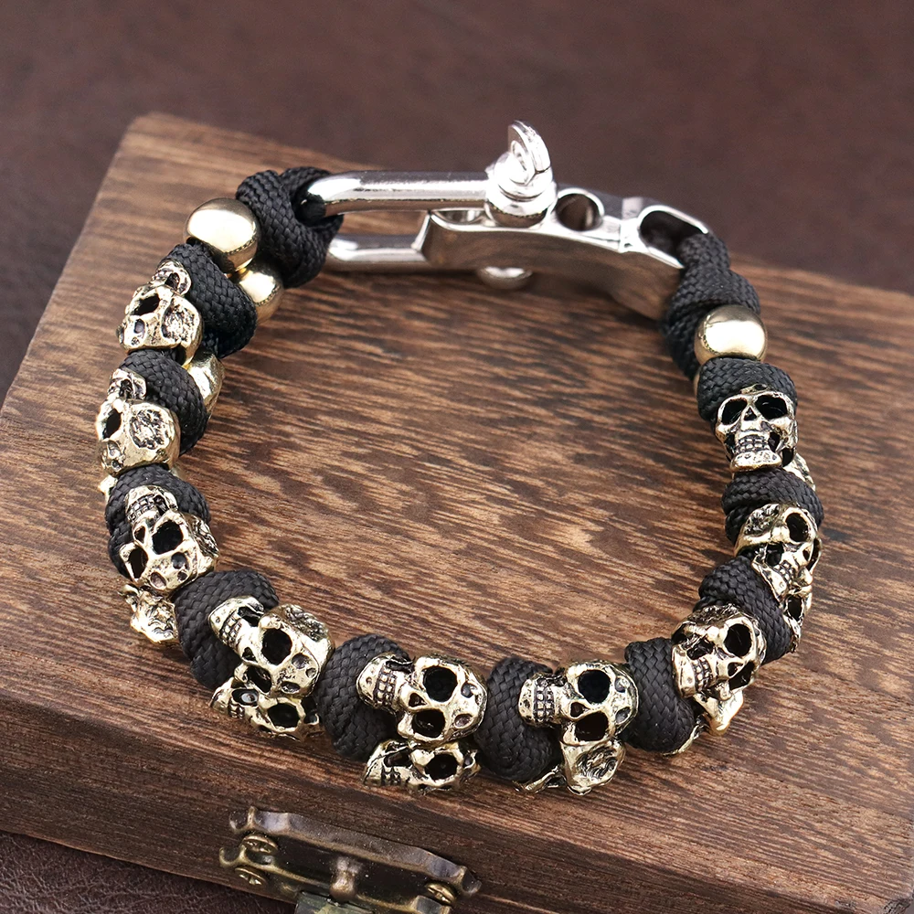 Classic Motorcycle Men's Skull Bracelets Punk Rock Handmade Bracelet Vintage Adjustable Skeleton Bangles Personal Charm Jewelry