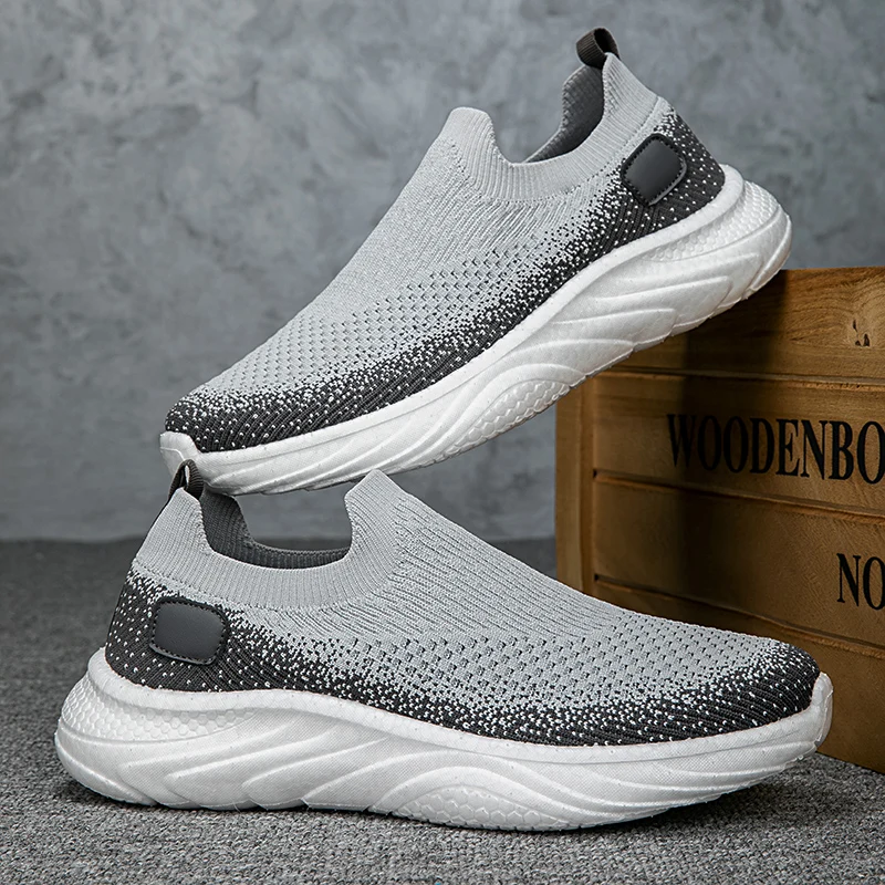 

Outdoor Sneakers Breathable Men Running Shoes Unisex Casual Shoes Athletic Tennis Solid Gym Mesh Slip on Sock Shoes EU35-45