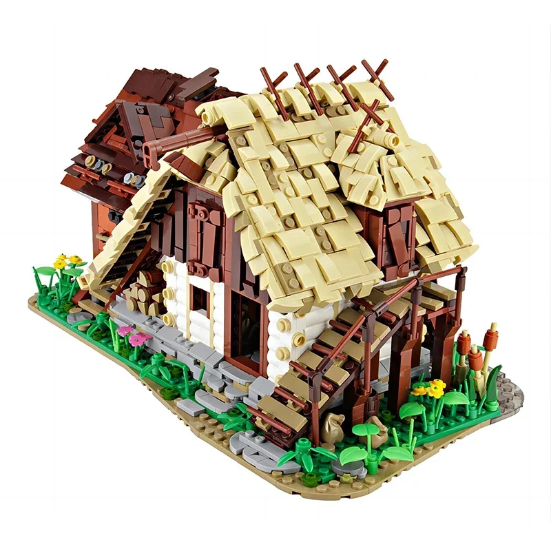 MOC MEDIEVAL WINDMILL Negozio di architettura retrò Mulino ad acqua Building Blocks Set Pozzo d'acqua Casa Capanna Mattoni Modello Giocattoli Regali per bambini