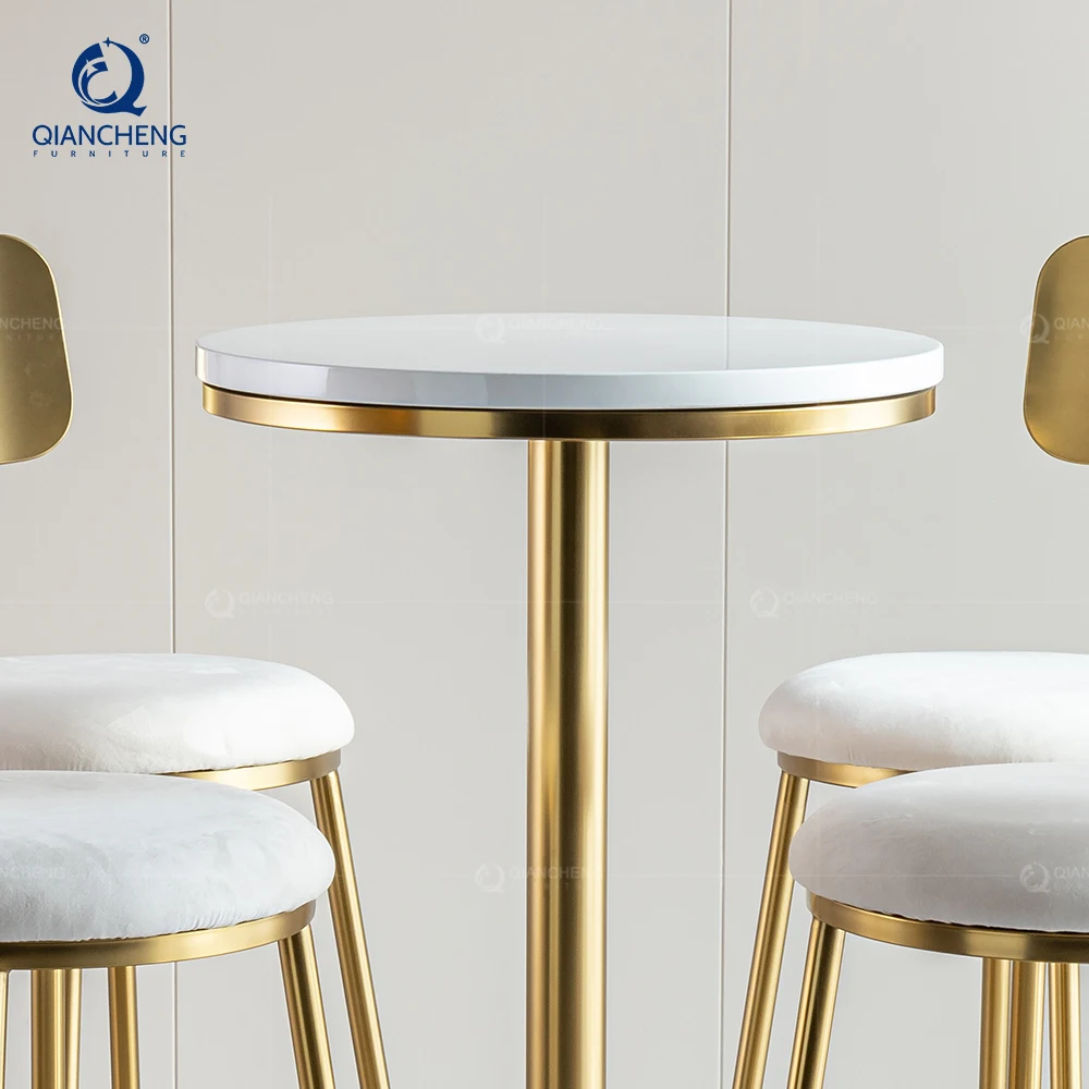 Juego de bar de muebles de exterior de alta gama, barra comercial de MDF, mesa alta, actividad moderna de barra de acero inoxidable