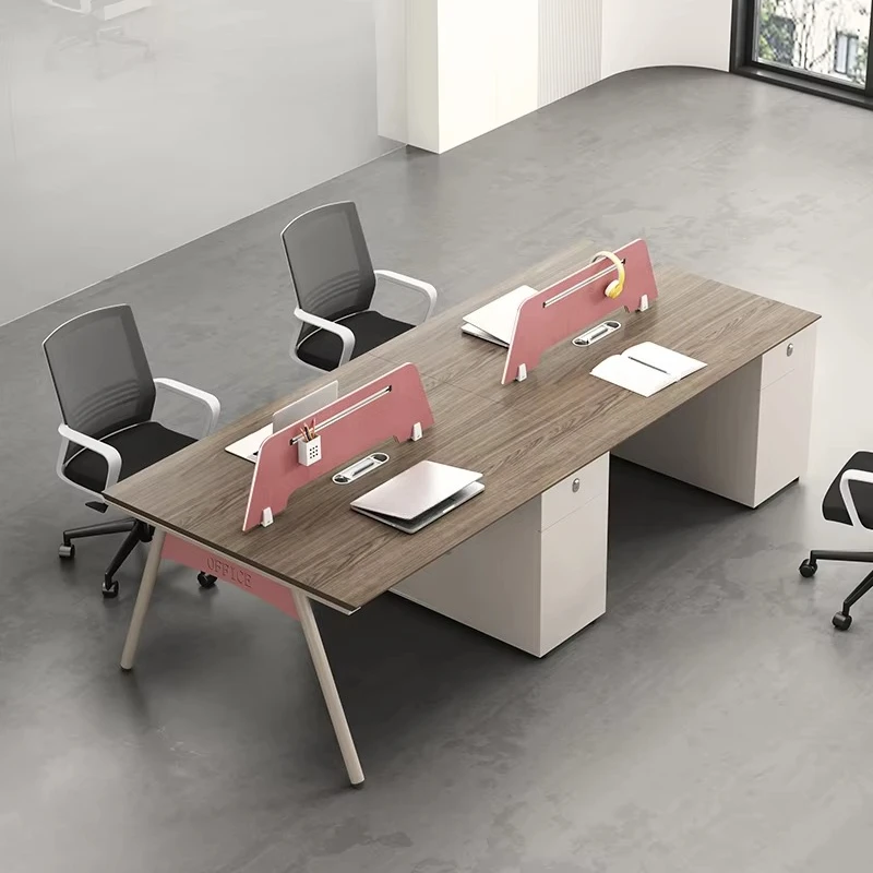 Modern minimalist office furniture: two-person/four-person desk and chair combo with wooden work desks