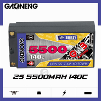 GAONENG GNB 5500MAH 2S2P 7.4V 140C 5.0mm Bullet Hard Case Short LiPo Battery with XT60/T-Plug Plug for 1:10 1:12 RC Race Cars