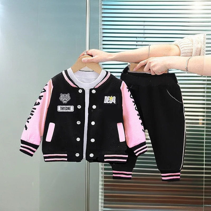 Kids Long Sleeve Suits Boys Girls Autumn Coat+Pants 2Pc Outfits Children Casual Outdoor Cool Print Single-Breasted Jacket Sets