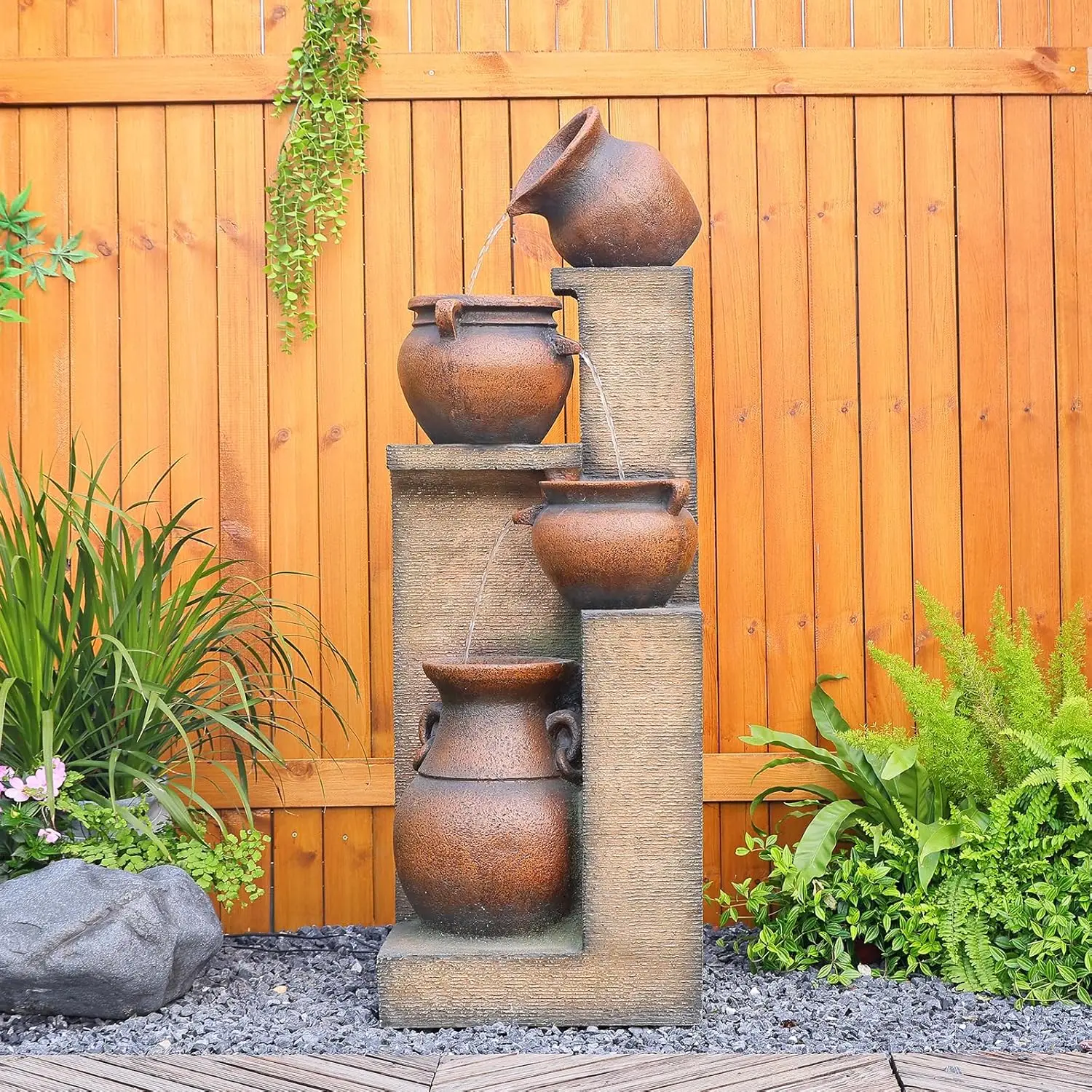 

Floor Standing Outdoor Water Fountains and Waterfall, Garden, Patio, Backyard, Porch, Home Art Decor, 53 Inches, 4 Tiered