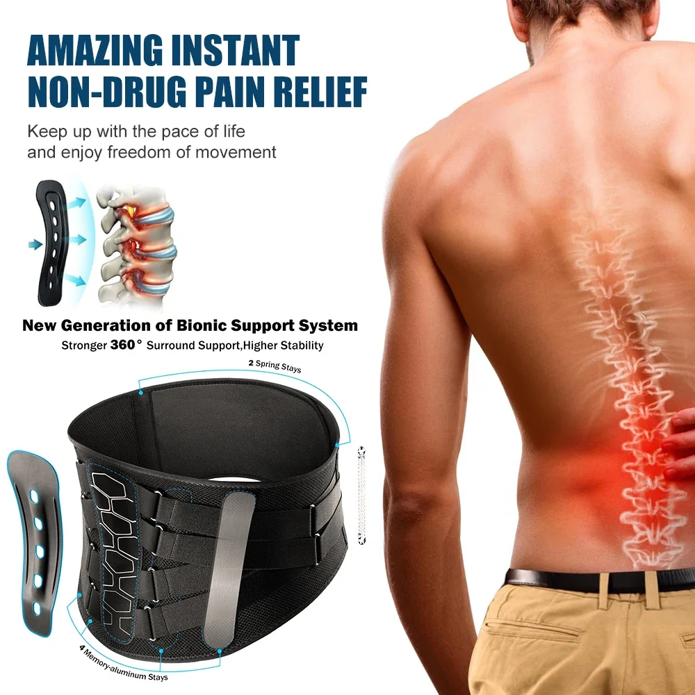 Breathable 3D Back Brace Lumbar Support Belt with Lumbar Pad & 6 Support Bar for Herniated Disc, Sciatica,Lower Back Pain Relief