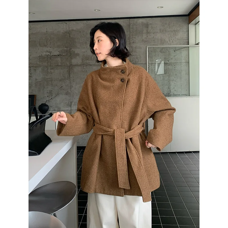 

2025 Tweed Stand Collar Coat, Korean Thickened Warm Jacket for Women Winter Chic Outerwear