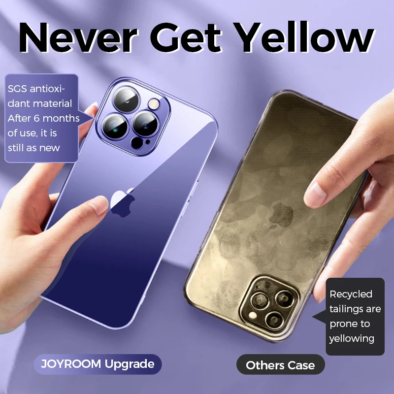 Joyroom Funda de Teléfono Chapada para Móvil iPhone, Carcasa Transparente, Cubierta Protectora a Prueba de Golpes, Protección para Lente Completa, Accesorio de TPU y PC, Compatible con Modelos 14, 13, 12, Pro, Max