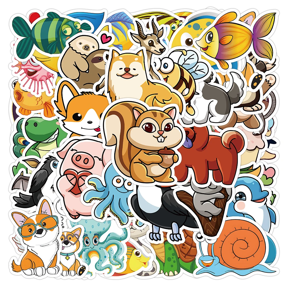 10/30/50/100pcs Cute Animal Cartoon Stickers for Kids Decorative Scrapbooking Stationery Laptop Waterproof Kawaii Sticker Packs