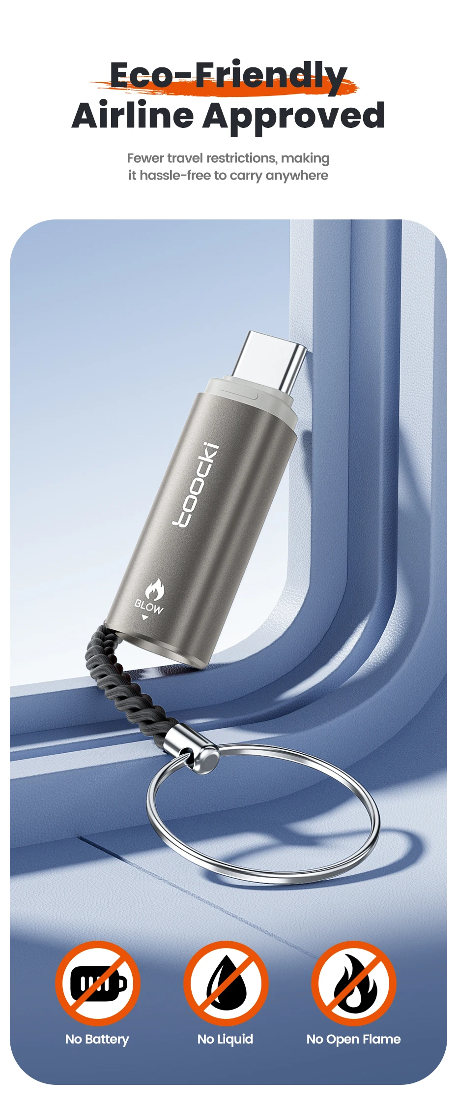 Toocki TG13/14 Typ-C Mini-Elektrofeuerzeug Plug&Play Blow to Light Mobiler Zigarettenanzünder Flammenlos Winddicht Schnelle Zündung – Detail 11