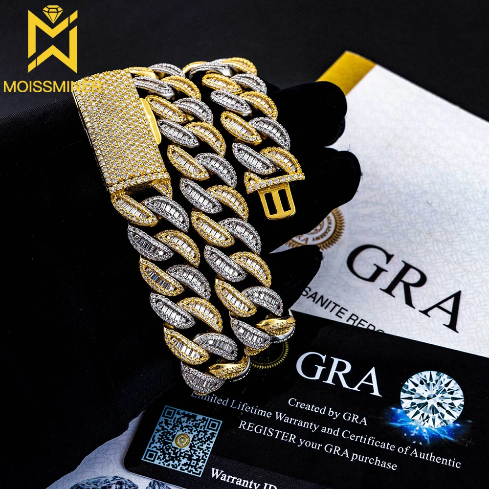 

15mm Moissanite Double Color Cuban Chain Necklace For Men Women S925 Silver Iced Out Necklaces Pass Diamonds Tester With GRA