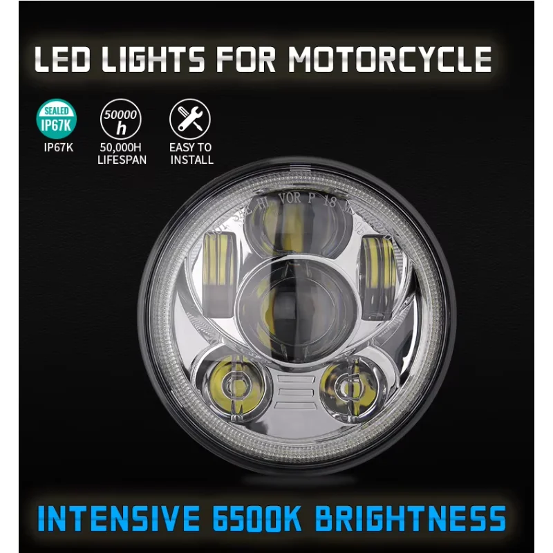 

Factory Hot Selling Morsun 5.75 Inch Motorcycle LED Headlight Assembly for Round 5.75" Halo Headlight Sealed Beam Lamp Mo
