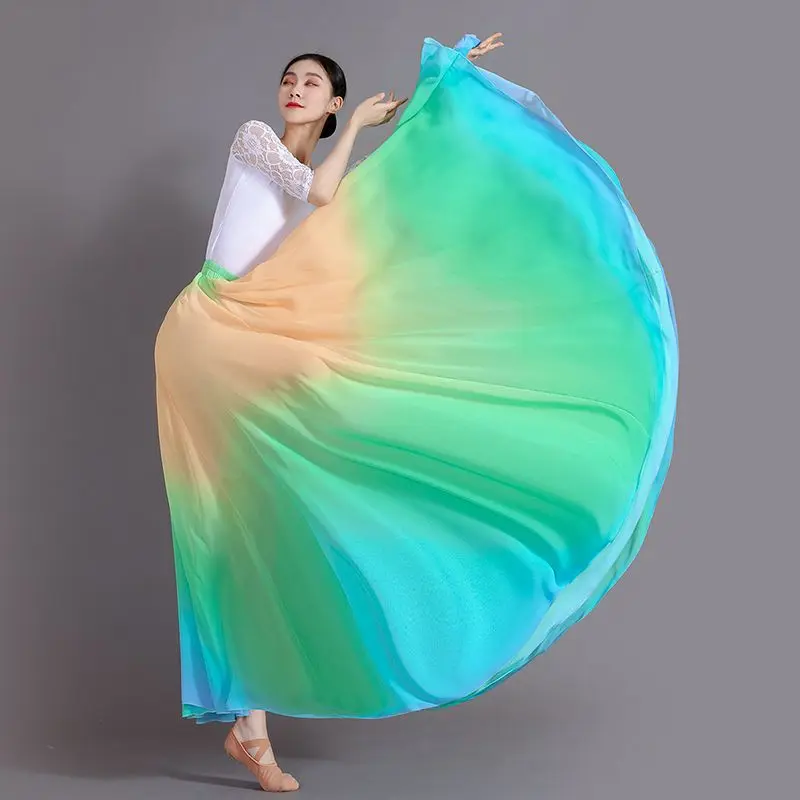 720 Graad Dans Grote Swing Rok Gradiënt Chiffon Gaas Rok Moderne Klassieke Dans Chinese Stijl Performance Trainingspak