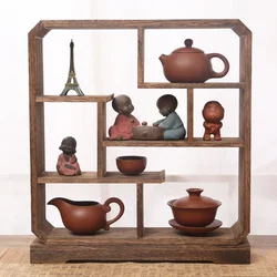 Compact Solid Wood Tea Set Organizer Mini Blog Rack Chinese Tabletop Display Spice Holder Kitchen Shelf