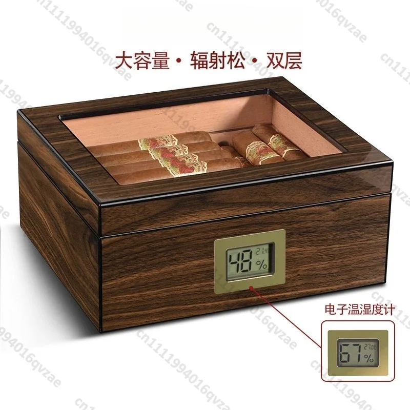 Wooden Cigar Humidor Storage Box Transparent Window Moisturizing Cigar Case Collector’s Display Organizer Manufacturer Supply