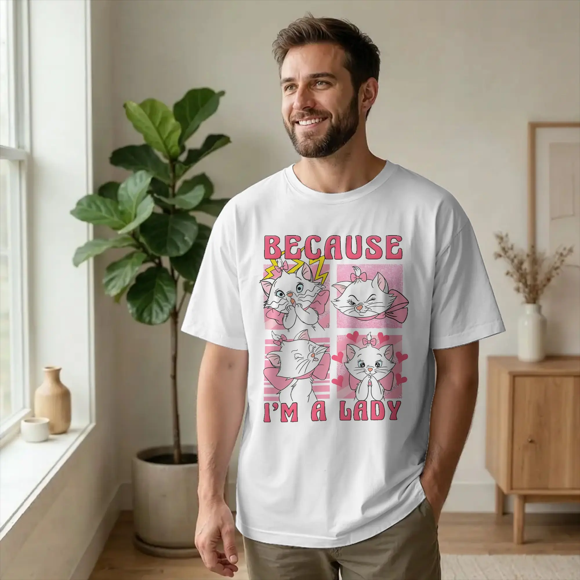 Maries Cat T-Shirts for Men Women Because I'm a Lady Vintage Cotton Tees Crewneck Short Sleeve T Shirt Plus Size Clothing
