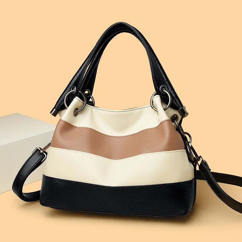 

2025 Новая женская большая вместительная сумка, модная двухцветная сумка через плечо, универсальная сумка через плечо для работы и повседневного использования