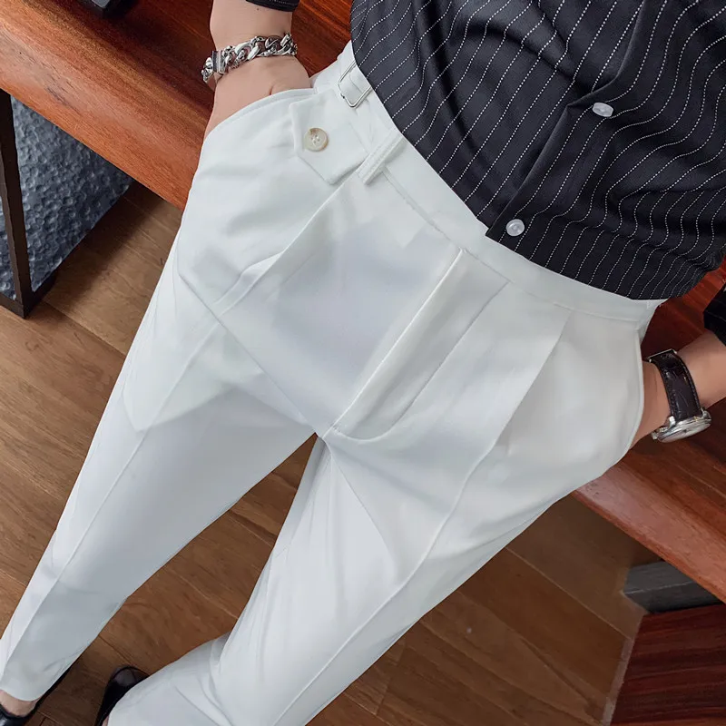 2023 Brand Clothing Fashion Spring High Quality Slim Fit Business Suit Pants/Male White Black Leisure Dress Trousers 29-36