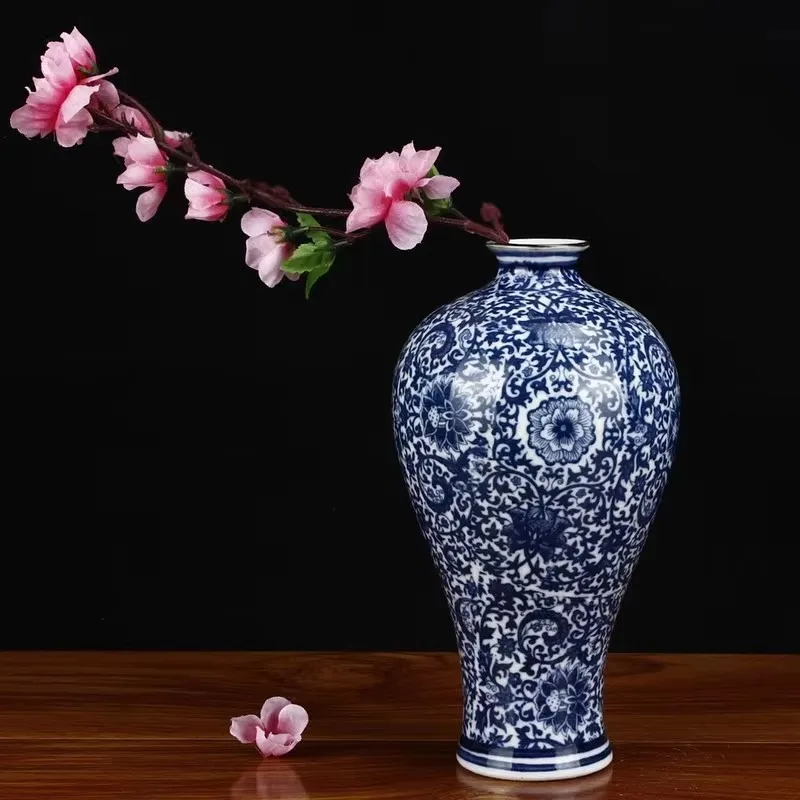 

23cm/Chinese Jingdezhen Ceramics Blue White Porcelain Flower Vase Ornaments Home Livingroom Decoration Study Room Furnishing Cra