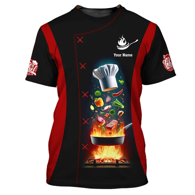 كوك العمل تي شيرت شخصية ثلاثية الأبعاد مطبوعة مخصصة اسم س الرقبة تي شيرت الشيف Harajuku موضة تنفس تي شيرت علوي 2025 جديد